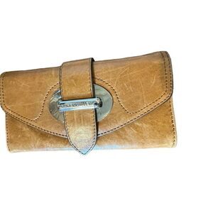 Karen Millen Women's Tan Leather Zip-Around Wallet Clutch